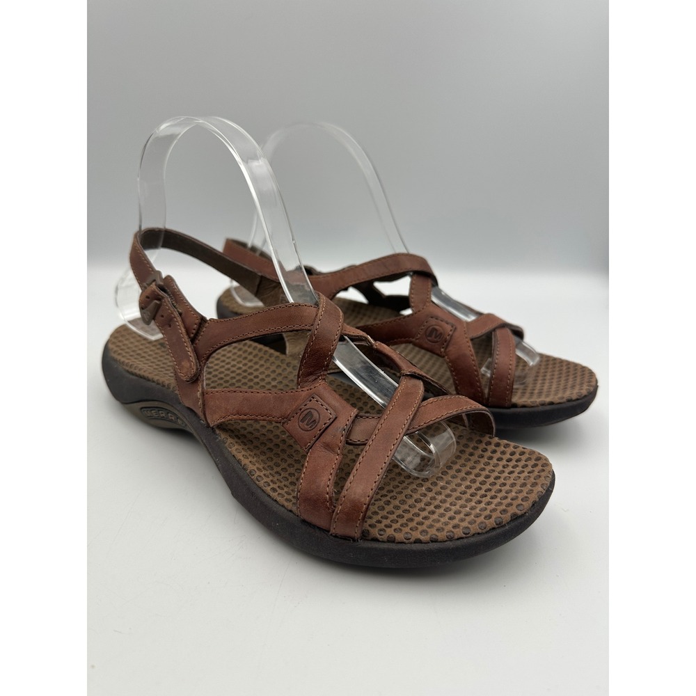 Merrell Agave Brown Leather Strappy Sandals 8 Brown Comfort Gorpcore Outdoor